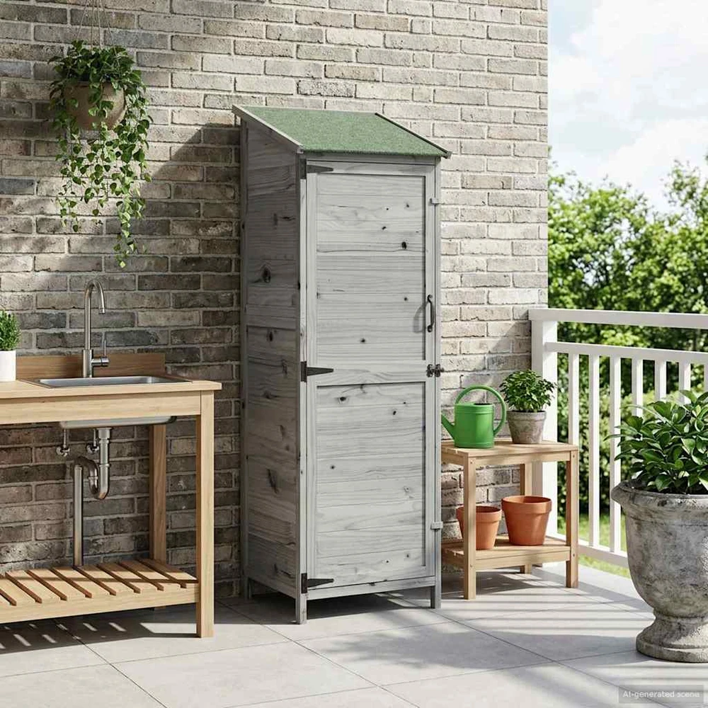 Sodo Sandėlys Pilka 59,5 x 56 x 176,5 cm Kietasis pušinis medis