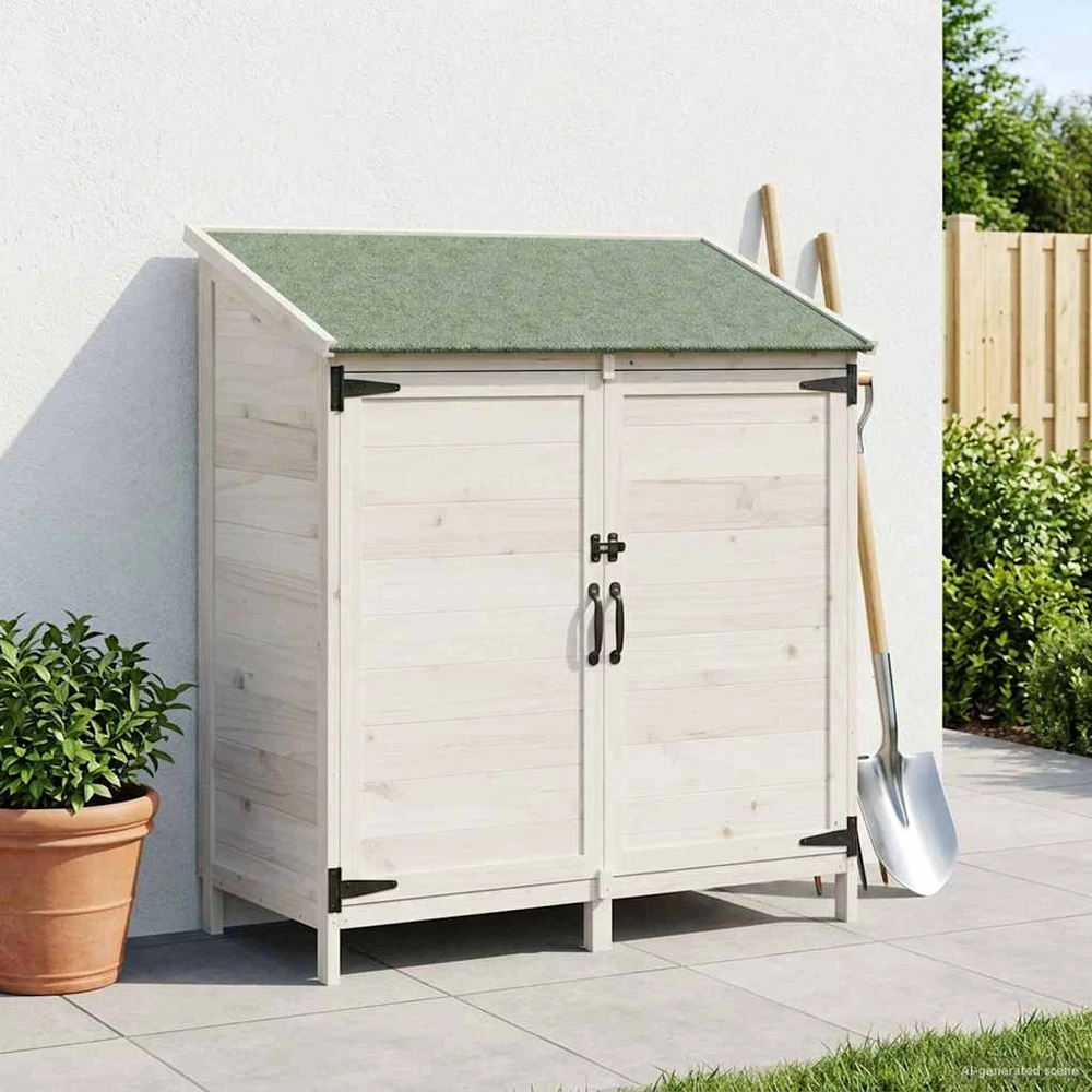 Sodo Sandėlys su stogu su saugykla Balta 106,5 x 56 x 113,5 cm