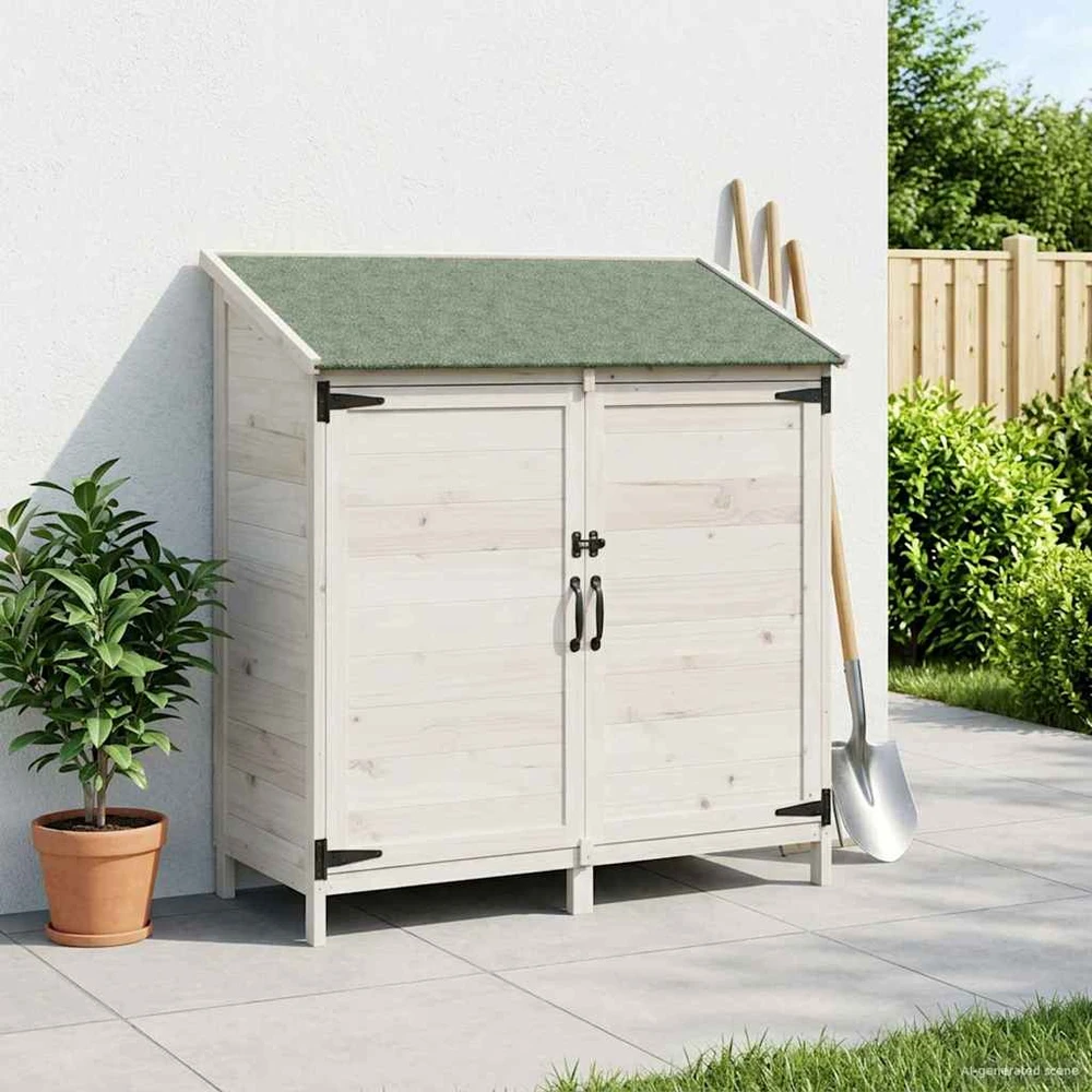 Sodo Sandėlys su stogu su saugykla Balta 106,5 x 56 x 113,5 cm