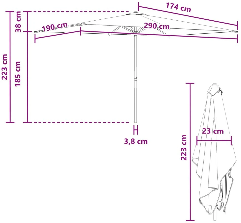 Sodo skėtis 200 x 300 cm Poliesteris Stačiakampio Bordo raudona