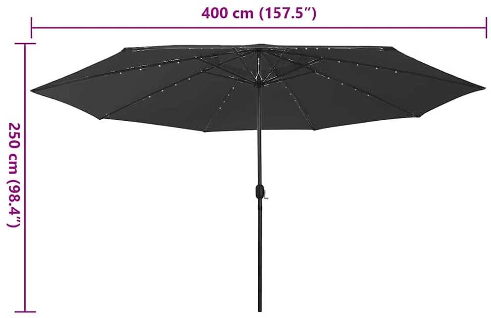 Sodo skėtis nuo saulės su LED lemputėmis, juodas, 400cm