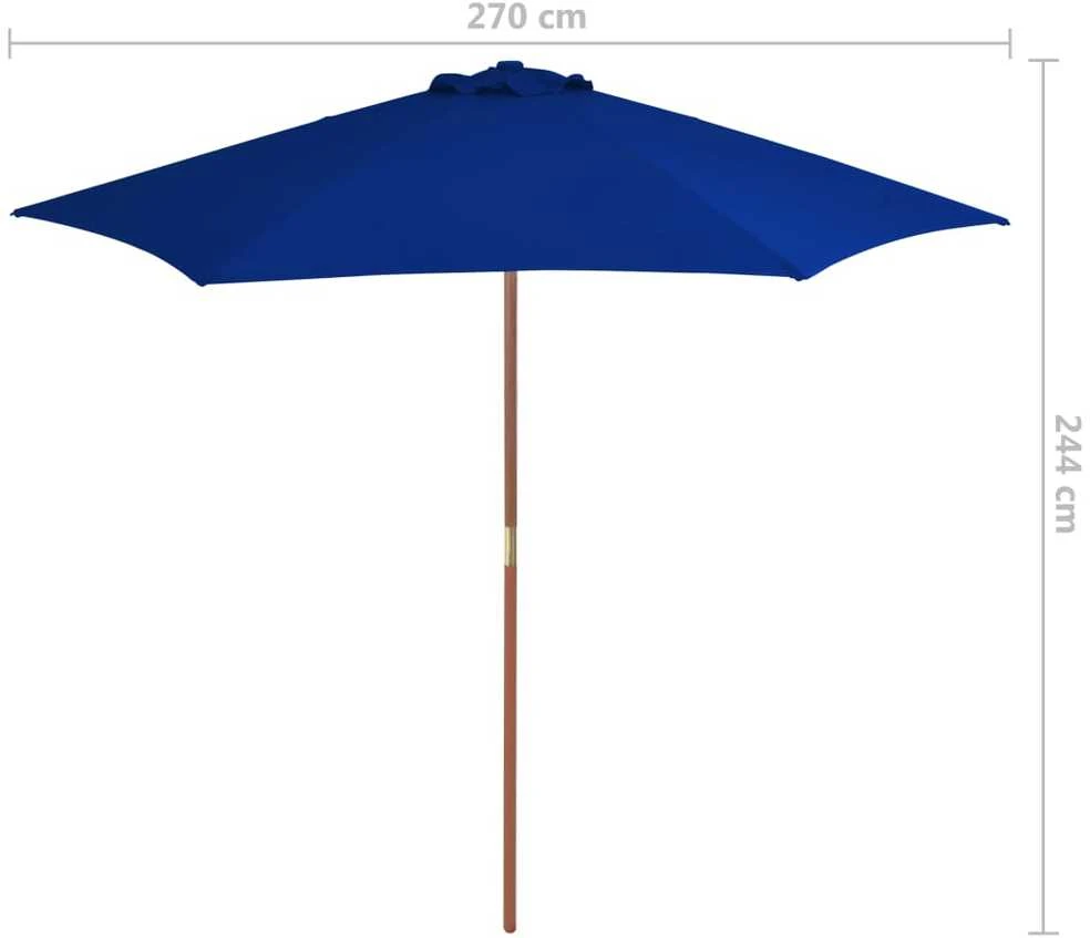 Lauko skėtis su mediniu stulpu, mėlynos spalvos, 270cm