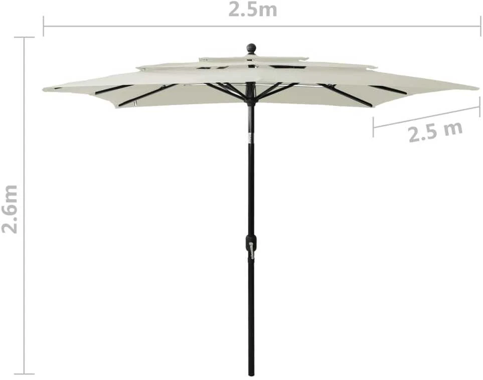 Sodo skėtis su aliuminio stulpu, smėlio, 2,5x2,5m, 3 aukščių