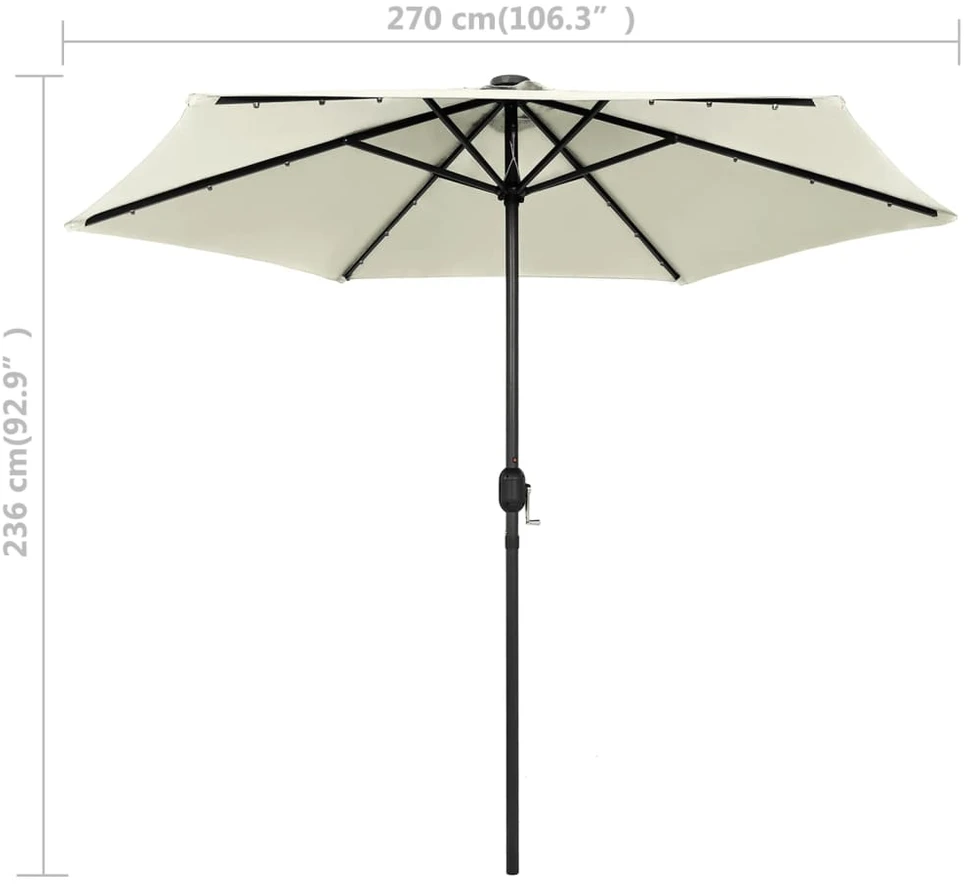 Sodo skėtis su LED ir aliuminio stulpu, smėlio baltas, 270cm