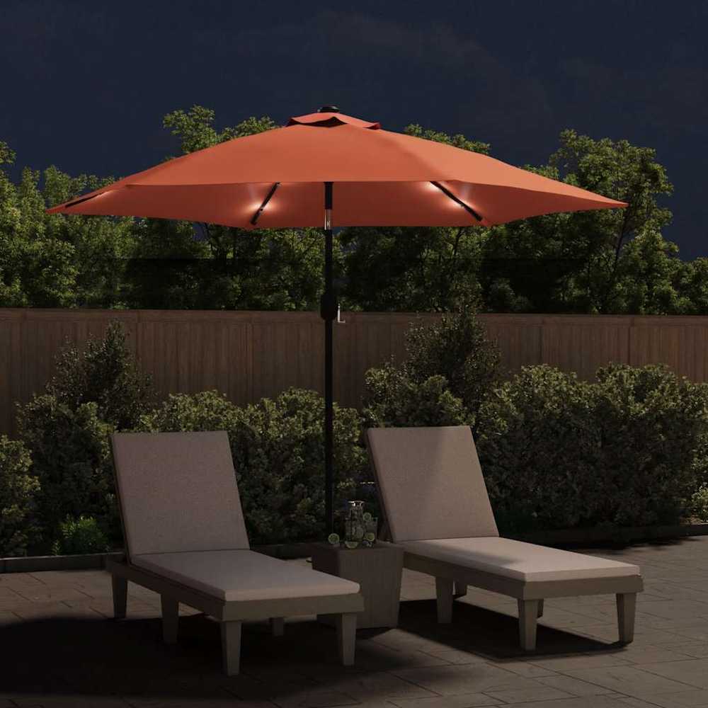 Sodo skėtis su LED ir plieniniu stulpu, terakota, 300cm