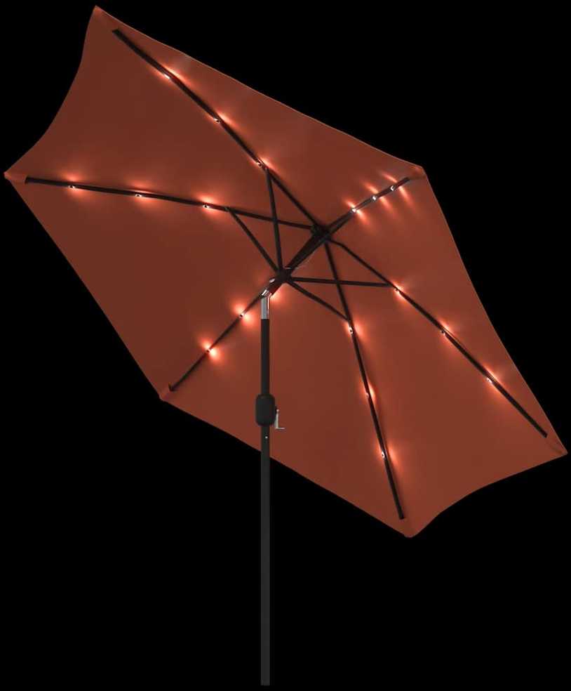 Sodo skėtis su LED ir plieniniu stulpu, terakota, 300cm