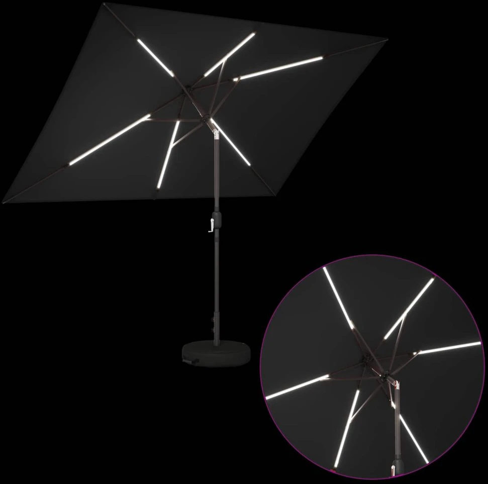 Sodo skėtis su LED šviesomis ir standu 200 x 300 cm Poliesteris