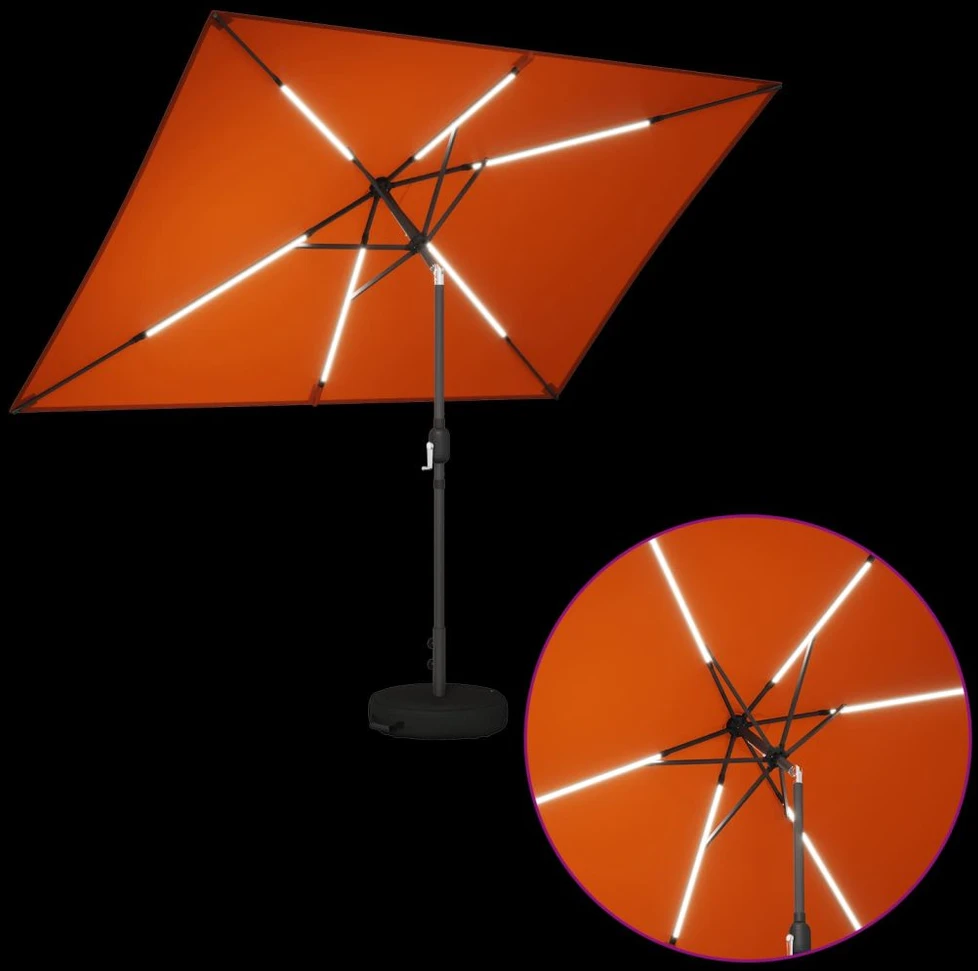Sodo skėtis su LED šviesomis ir standu 200 x 300 cm Poliesteris