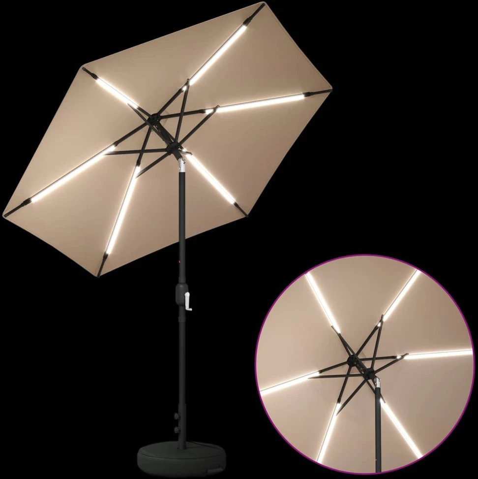 Sodo skėtis su LED šviesomis ir standu 230 x 230 cm Poliesteris