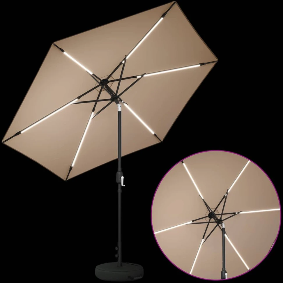 Sodo skėtis su LED šviesomis ir standu 270 x 270 cm Poliesteris