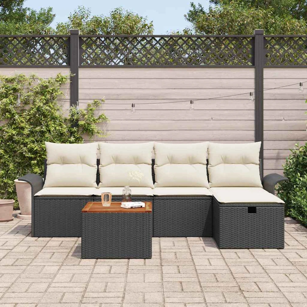 Sodo Sofų Rinkinys 6 vnt. Juoda Poli ratanas