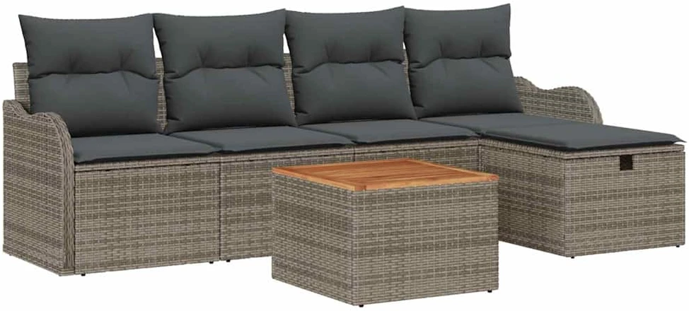 Sodo Sofų Rinkinys su pagalve 6 pcs Pilka Poli ratanas
