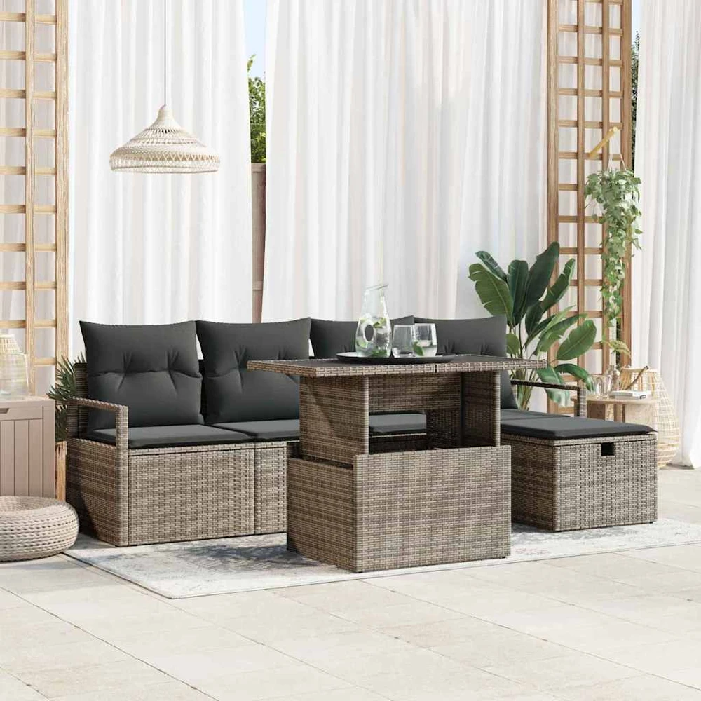 Lauko baldų komplektas Sodo Sofų Rinkinys 6 vnt. Pilka poliratanas