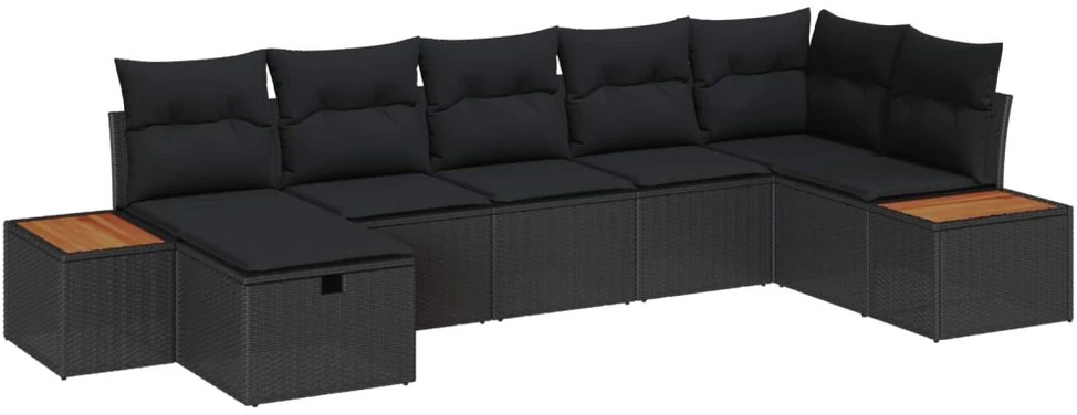 Sodo Sofų Rinkinys su pagalve 7 pcs Juoda Poli ratanas