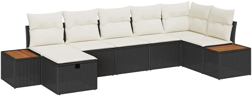 Sodo Sofų Rinkinys su pagalve 7 pcs Juoda Poli ratanas