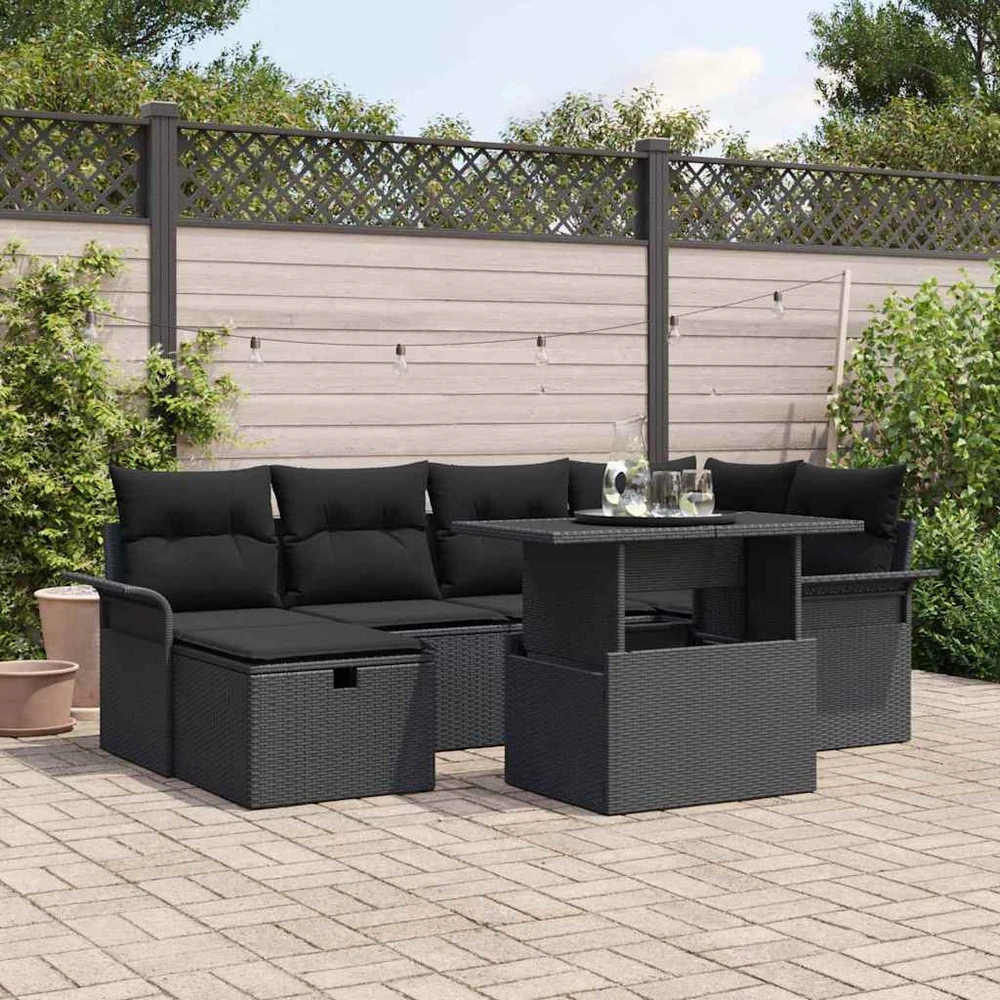 Sodo Sofų Rinkinys 7 vnt. Juoda poliratanas