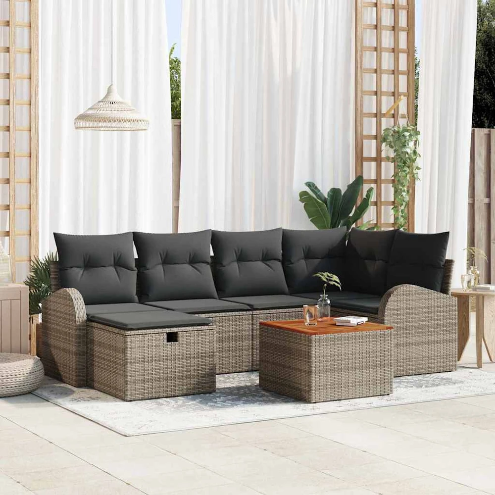 Sodo Sofų Rinkinys 7 vnt. Pilka Poli ratanas
