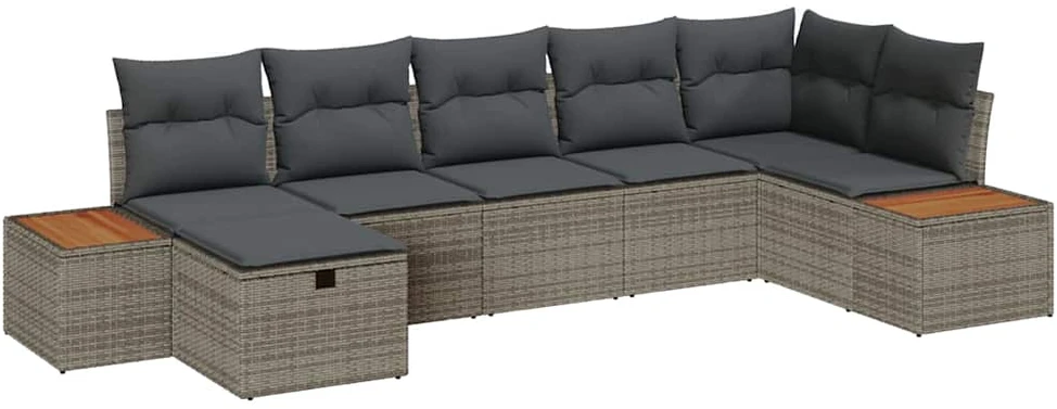 Sodo Sofų Rinkinys su pagalve 7 pcs Pilka Poli ratanas