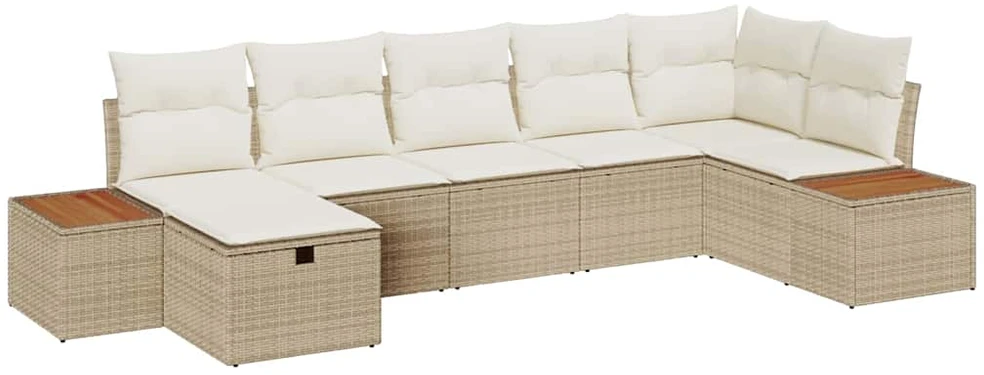 Sodo Sofų Rinkinys su pagalve 7 pcs Smėlio Poli ratanas