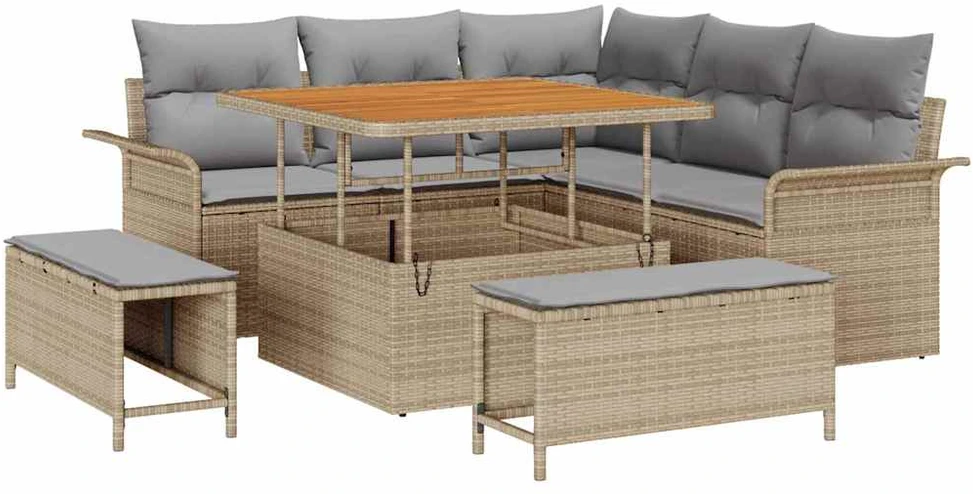 Sodo Sofų Rinkinys 8 vnt. Smėlio poliratanas