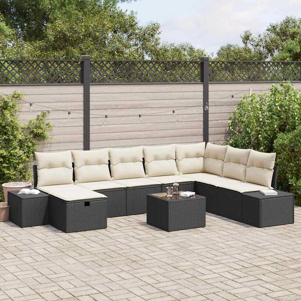 Sofa Sodo Sofų Rinkinys 9 vnt. Juoda poliratanas