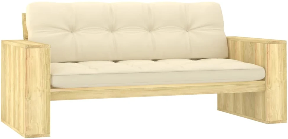 Sodo suoliukas su kreminėmis pagalvėlėmis, 179cm, pušis
