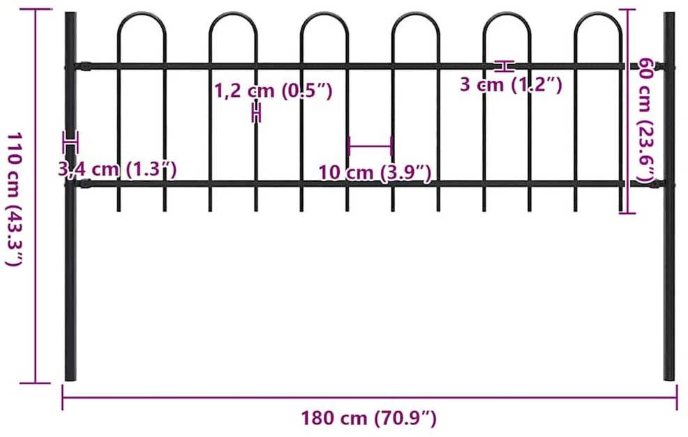 Sodo tvora su apvaliais viršugaliais, juoda, 1,7 m, plienas