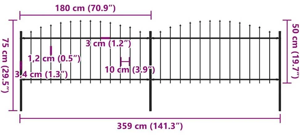 Sodo tvora su iečių viršug., juoda, (0,5-0,75)x3,4m, plienas