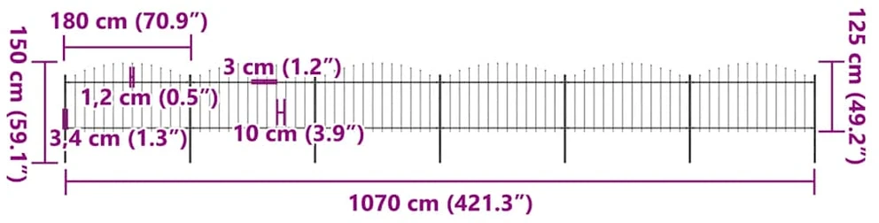 Sodo tvora su iečių viršug., juoda, (1,25-1,5)x10,2m, plienas