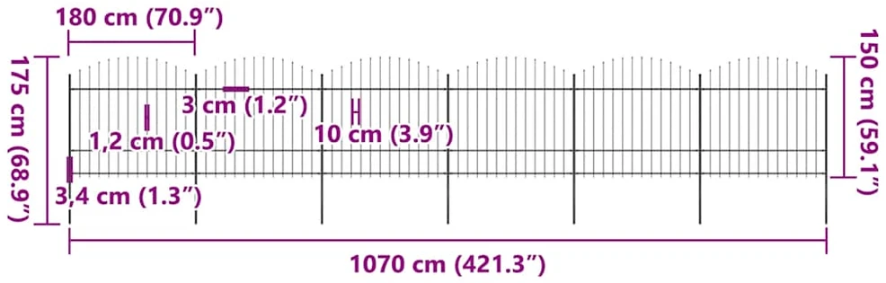 Sodo tvora su iečių viršug., juoda, (1,5-1,75)x10,2m, plienas