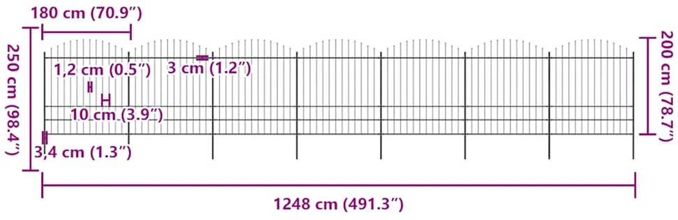 Sodo tvora su iečių viršug., juoda, (1,75-2)x11,9m, plienas