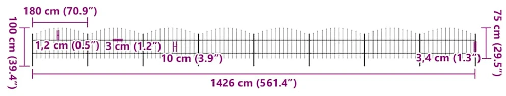 Sodo tvora su iečių viršug., juoda, (0,75-1)x13,6m, plienas