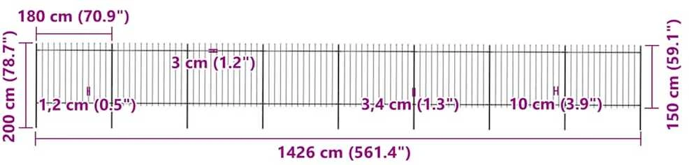 Sodo tvora su iečių viršugal., juoda, 13,6x1,5m, plienas