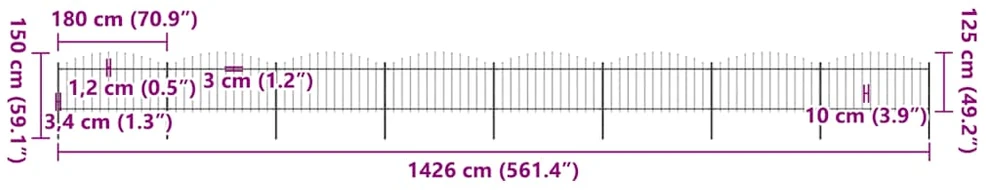 Sodo tvora su iečių viršug., juoda, (1,25-1,5)x13,6m, plienas