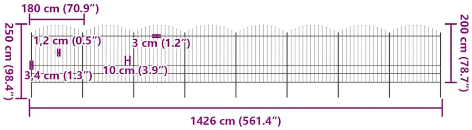 Sodo tvora su iečių viršug., juoda, (1,75-2)x13,6m, plienas