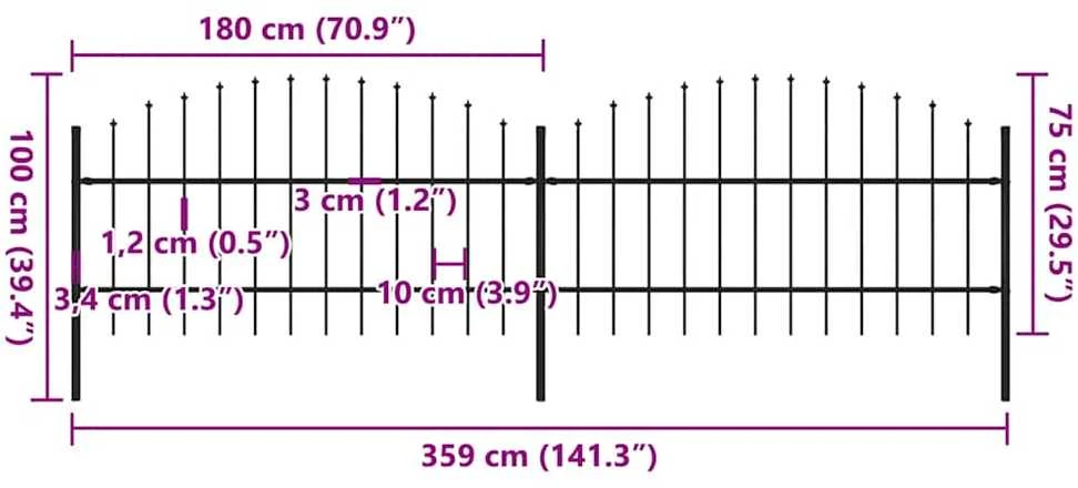 Sodo tvora su iečių viršug., juoda, (0,75-1)x3,4m, plienas
