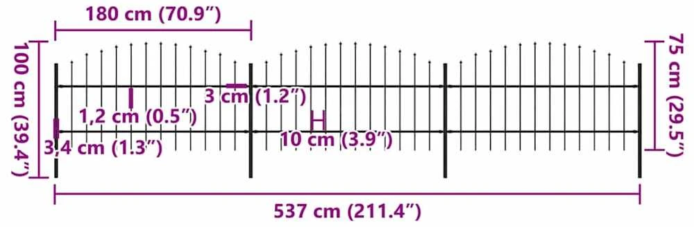 Sodo tvora su iečių viršug., juoda, (0,75-1)x5,1m, plienas