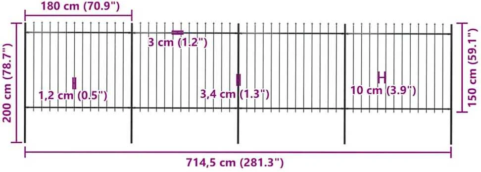 Sodo tvora su iečių viršugal., juoda, 6,8x1,5m, plienas
