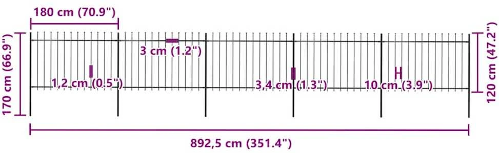 Sodo tvora su iečių viršugal., juoda, 8,5x1,2m, plienas