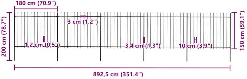 Sodo tvora su iečių viršugal., juoda, 8,5x1,5m, plienas