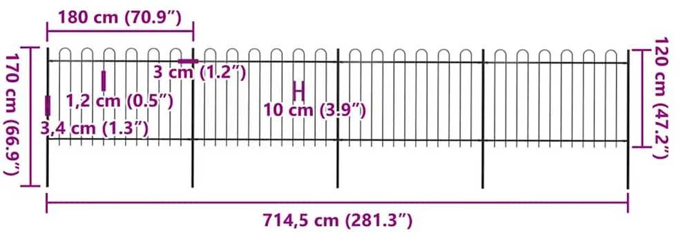 Sodo tvora su apvaliais viršugaliais, juoda, 6,8x1,2 m, plienas