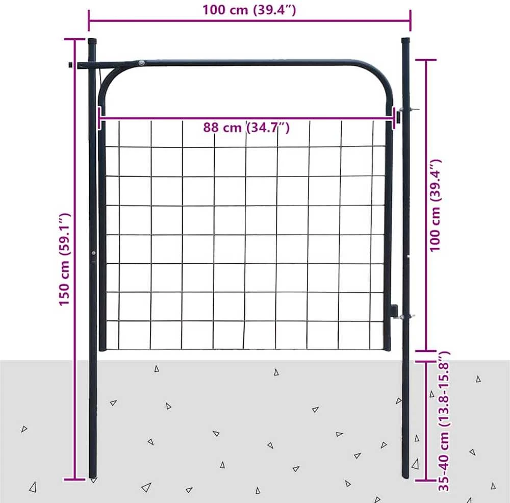 Sodo tvoros vartai 100 x 100 cm, antracito spalvos