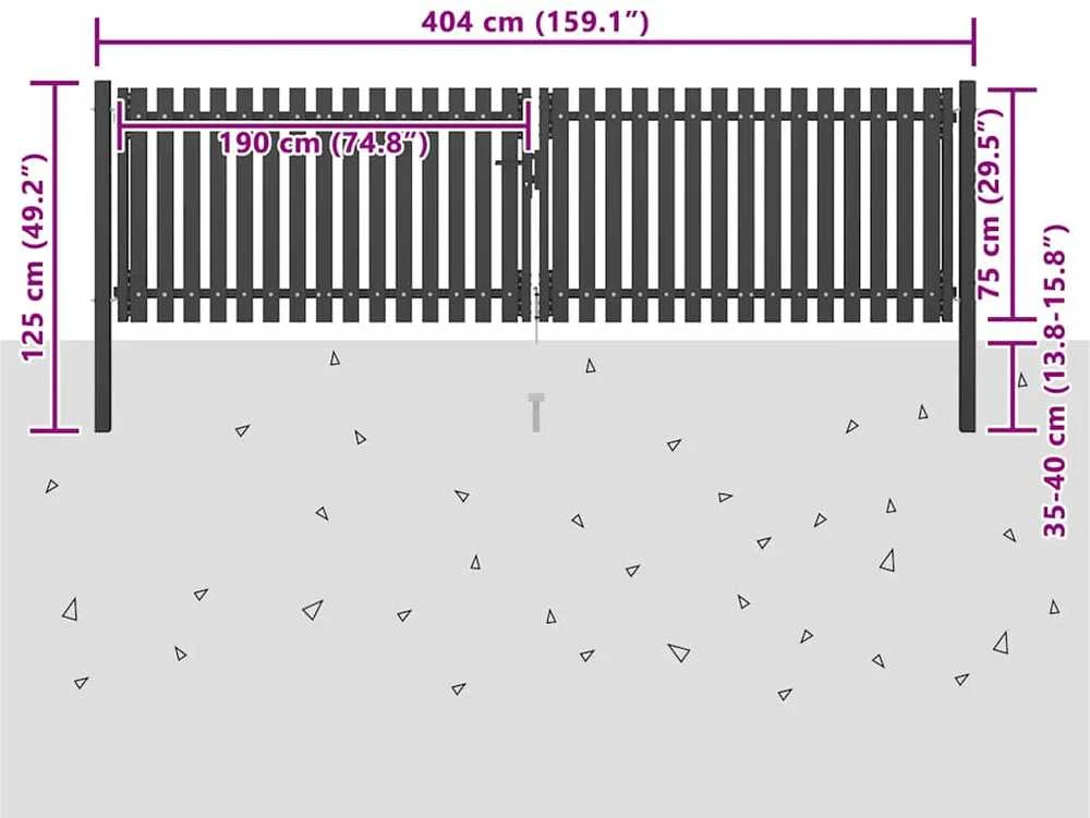 Sodo vartai, antracito spalvos, 4x1,25m, plienas