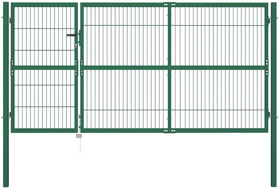 Sodo/kiemo vartai, su stulpais, žali, 350x140cm, plienas