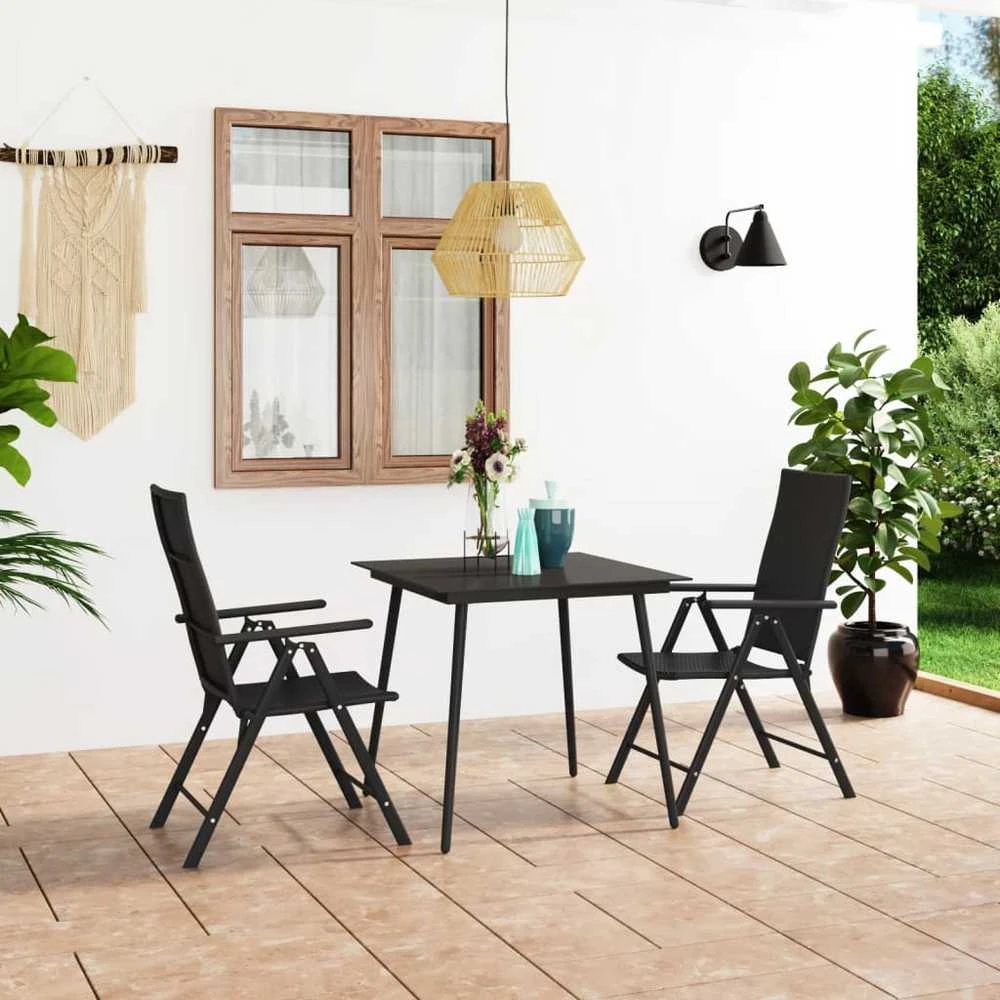 Lauko baldų komplektas Sodo valgomojo baldų komplektas, 3 dalių, juodos spalvos