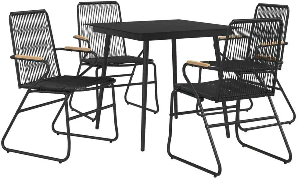 Lauko baldų komplektas Sodo valgomojo komplektas, 5 dalių, juodas, PVC ratanas