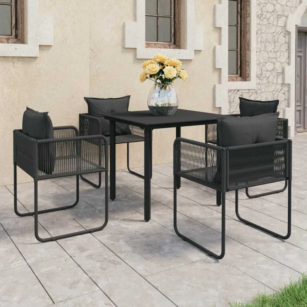 Lauko baldų komplektas Sodo valgomojo komplektas, 5 dalių, juodas, PVC ratanas
