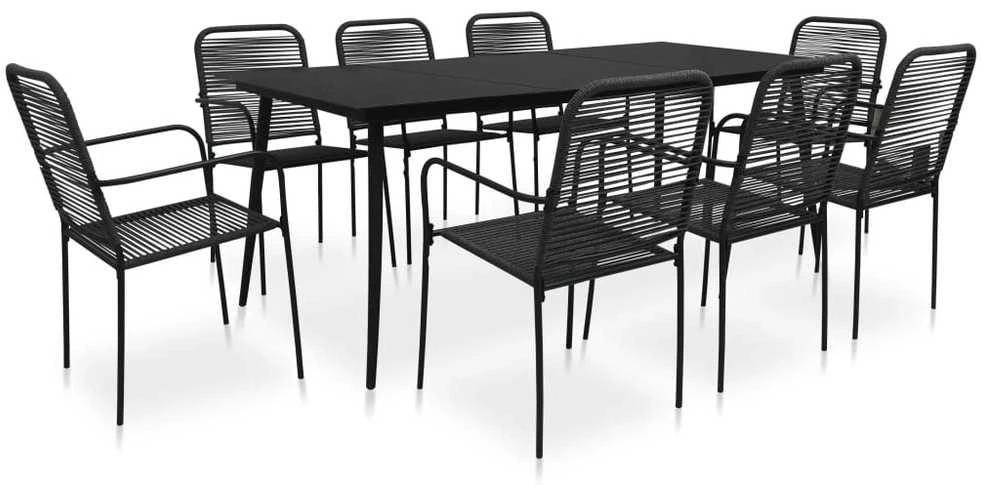 Lauko baldų komplektas Sodo valgomojo komplektas, 9 dalių, juodas, virvė ir plienas