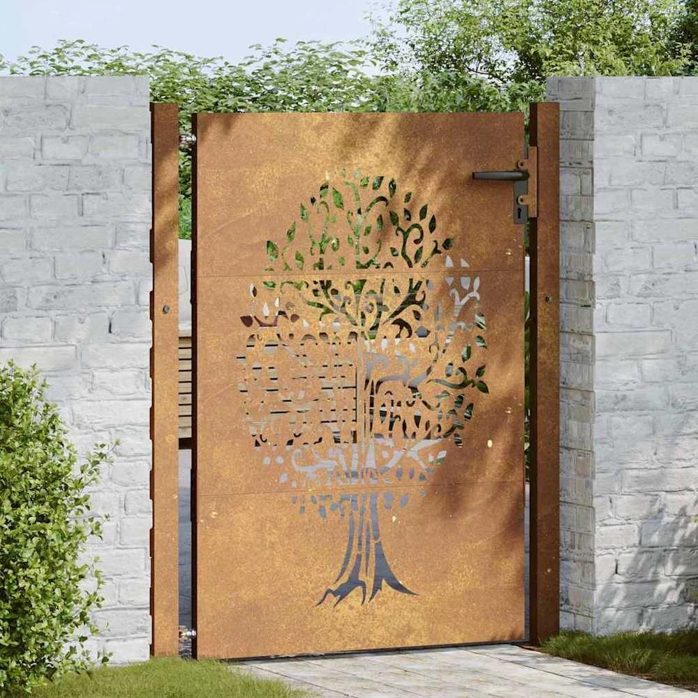 Sodo vartai, 105x130cm, corten plienas, medžio dizaino