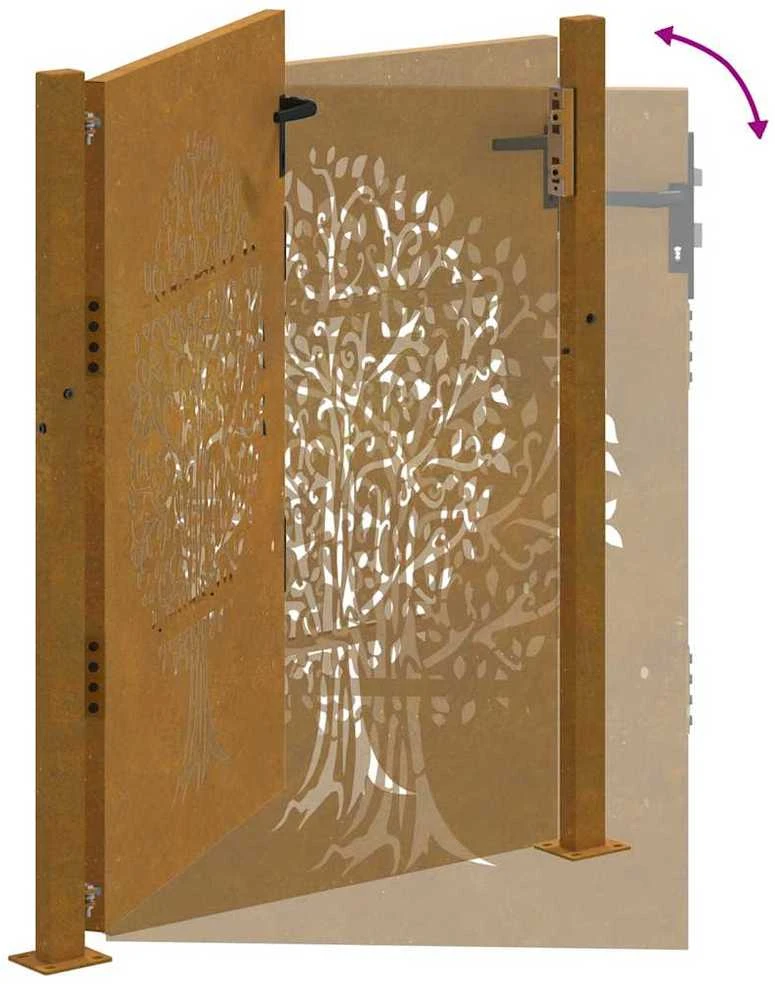 Sodo vartai, 105x130cm, corten plienas, medžio dizaino